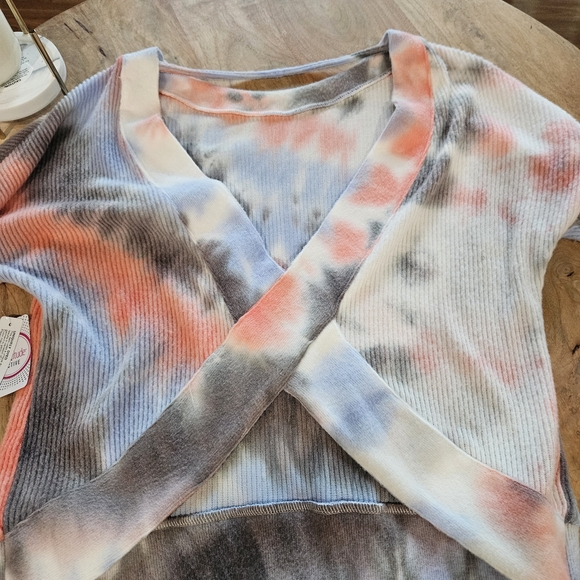 Flirtitude Tie-Dye Crossover Sweatshirt - Blue, Orange, Gray - Picture 7 of 7